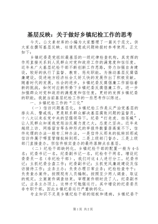 2024年基层反映关于做好乡镇纪检工作的思考