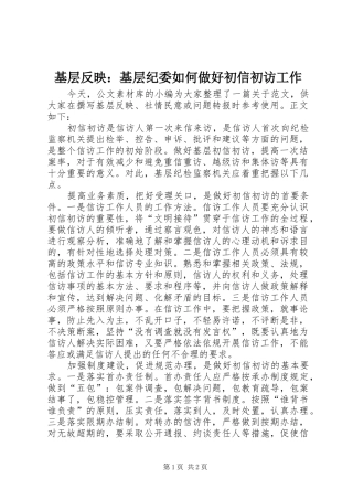 2024年基层反映基层纪委如何做好初信初访工作