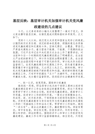 2024年基层反映基层审计机关加强审计机关党风廉政建设的几点建议