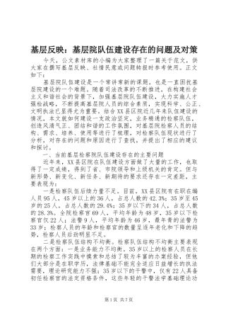 2024年基层反映基层院队伍建设存在的问题及对策