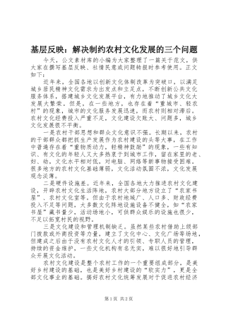 2024年基层反映解决制约农村文化发展的三个问题