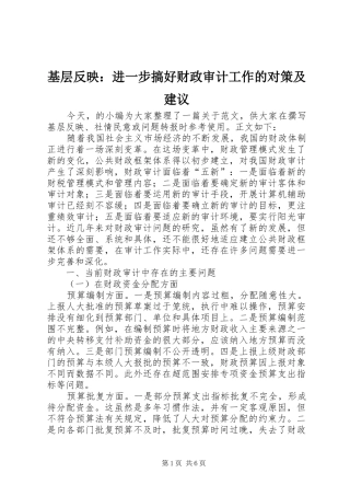 2024年基层反映进一步搞好财政审计工作的对策及建议
