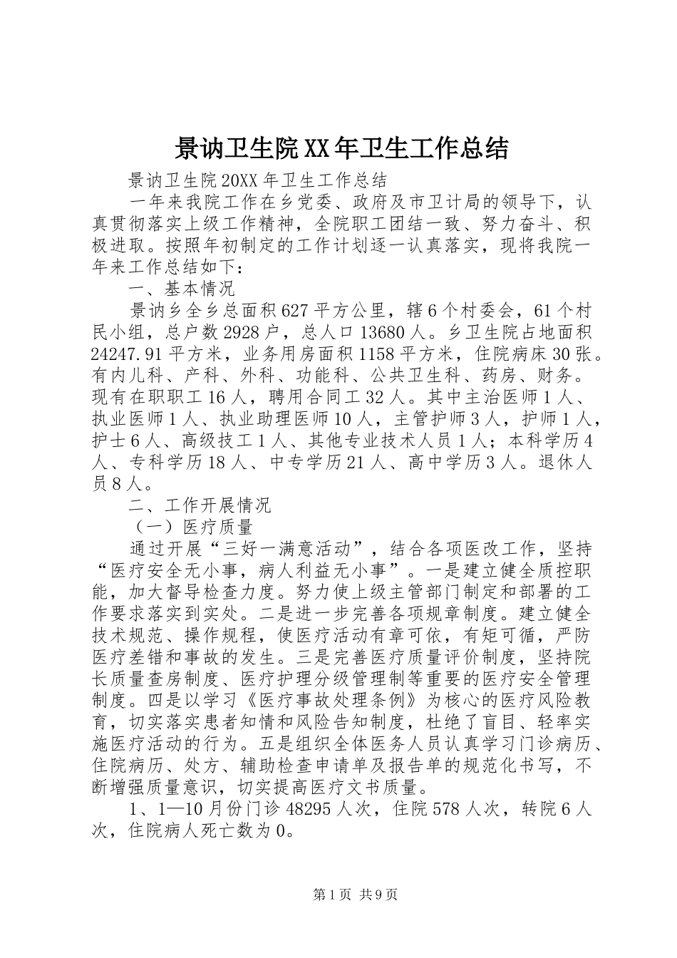 2024年景讷卫生院卫生工作总结_第1页