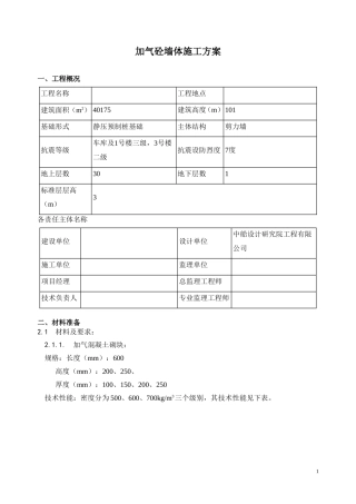 填充墙加气砼墙体施工方案
