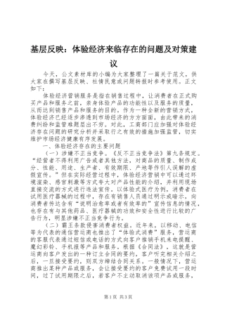 2024年基层反映体验经济来临存在的问题及对策建议