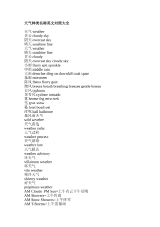 天气种类名称英文对照大全