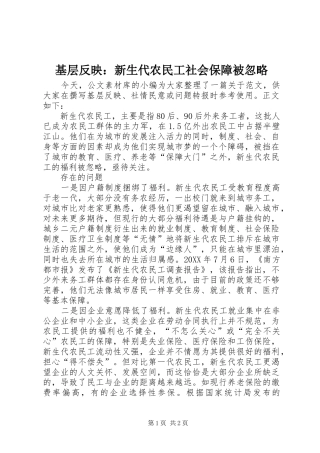 2024年基层反映新生代农民工社会保障被忽略