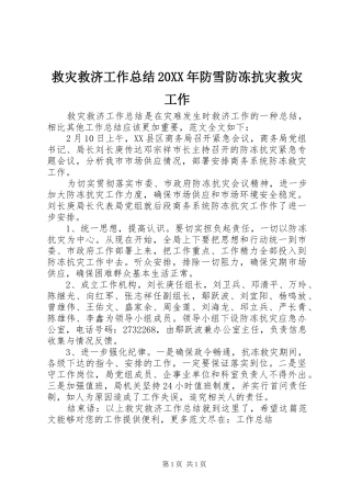2024年救灾救济工作总结防雪防冻抗灾救灾工作