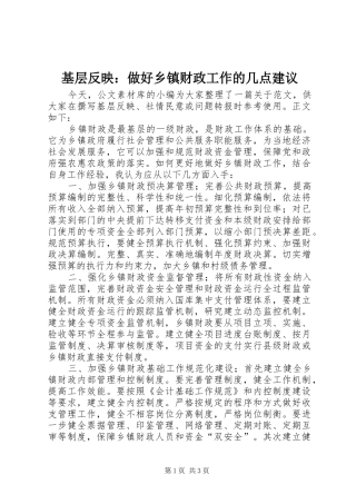 2024年基层反映做好乡镇财政工作的几点建议