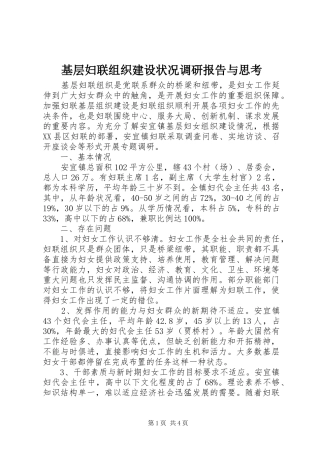 2024年基层妇联组织建设状况调研报告与思考