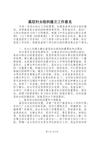 2024年基层妇女组织建立工作意见