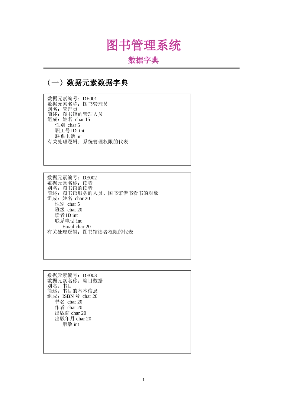 图书管理系统数据字典_第1页
