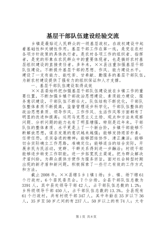 2024年基层干部队伍建设经验交流