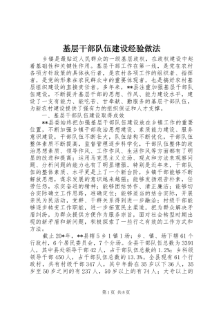 2024年基层干部队伍建设经验做法