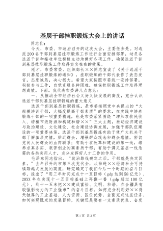 2024年基层干部挂职锻炼大会上的致辞