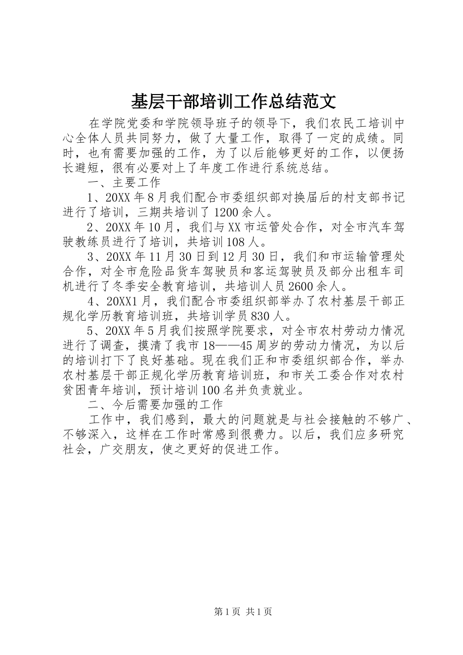 2024年基层干部培训工作总结范文_第1页