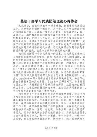 2024年基层干部学习民族团结理论心得体会