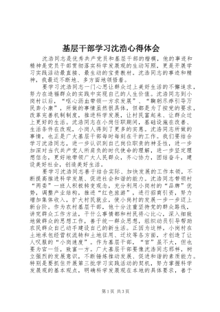 2024年基层干部学习沈浩心得体会