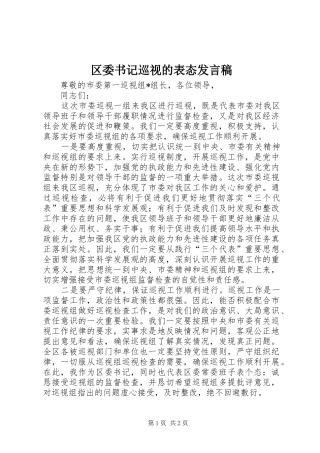 2024年区委书记巡视的表态讲话稿