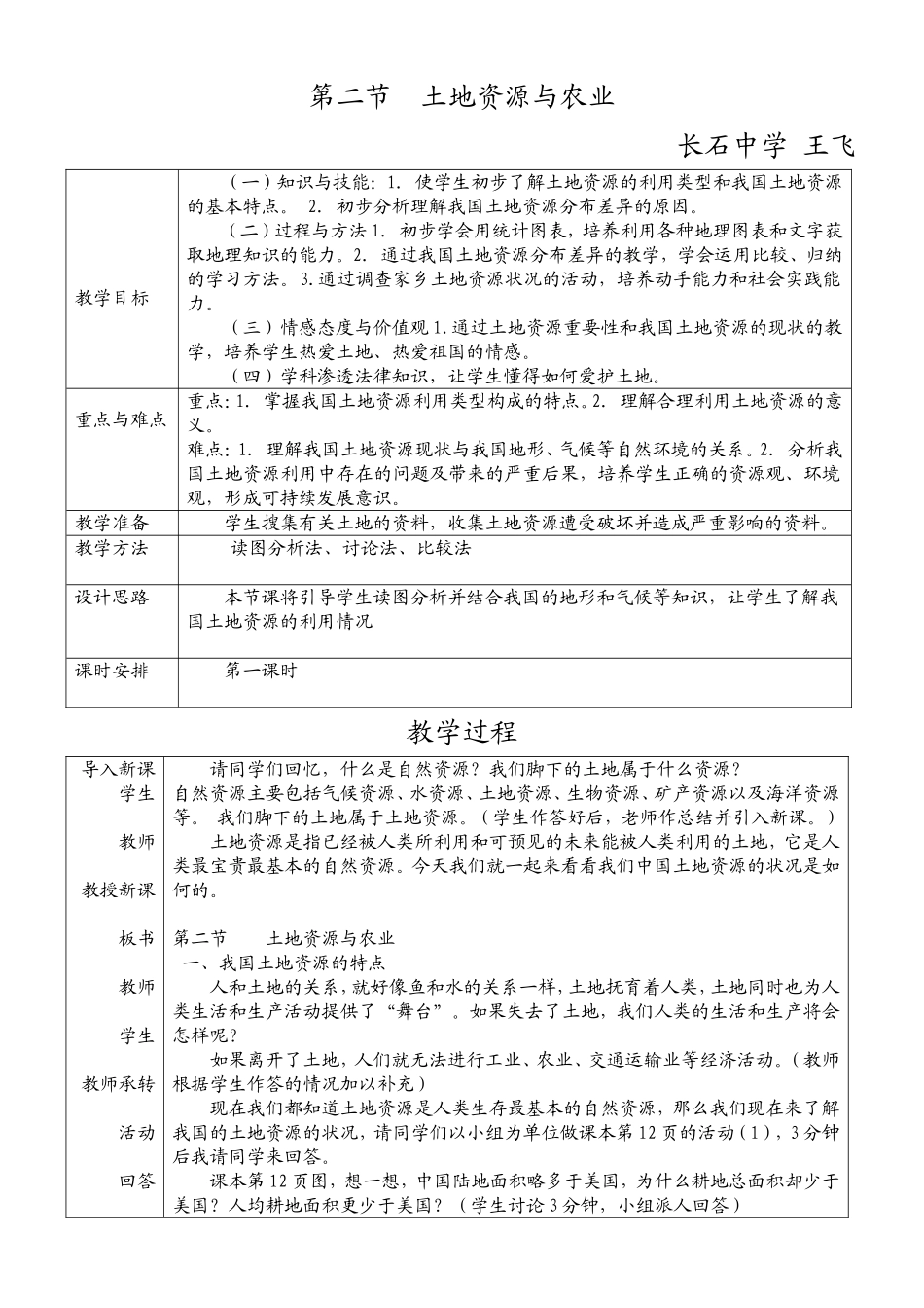 土地资源教学设计与反思_第1页