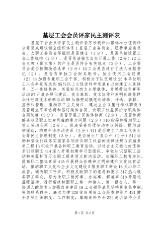 2024年基层工会会员评家民主测评表