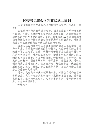 2024年区委书记在公司升旗仪式上致词