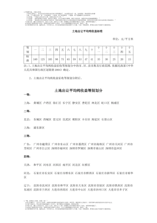 土地出让平均纯收益标准