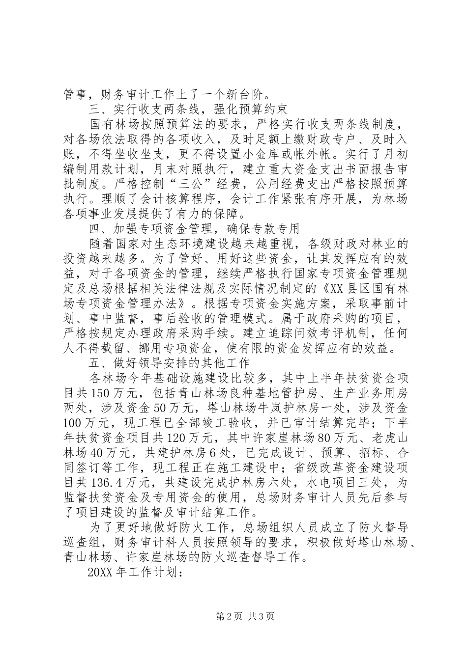2024年林场总场财务审计科工作总结工作计划_第2页