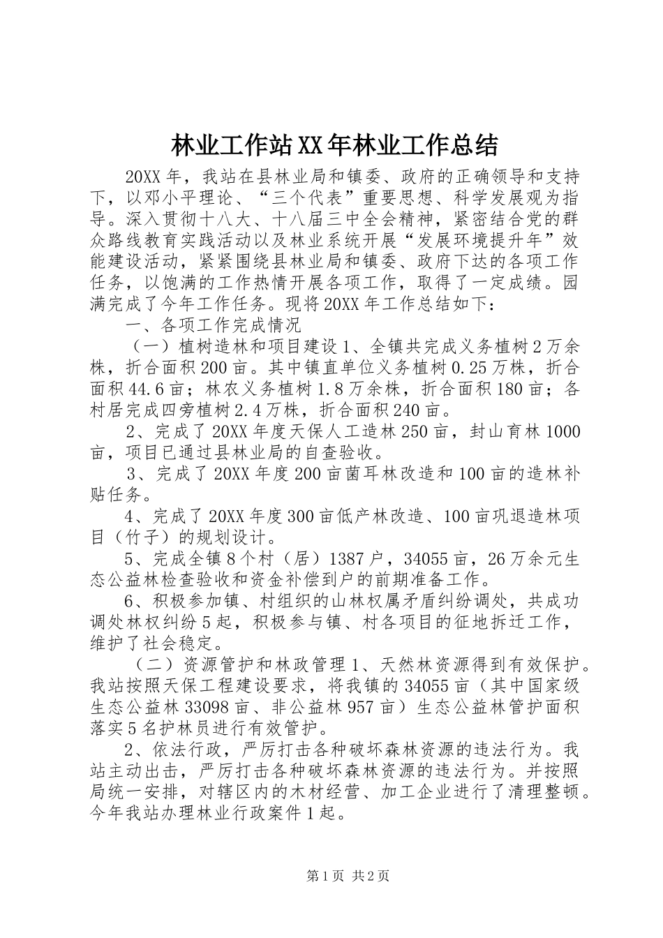2024年林业工作站林业工作总结_第1页