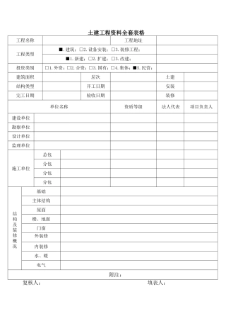 土建工程资料全套表格