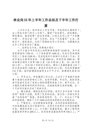 2024年林业局上半年工作总结及下半年工作打算