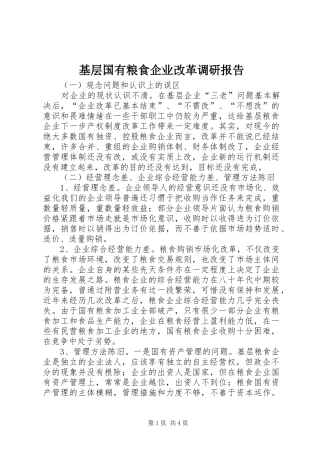 2024年基层国有粮食企业改革调研报告
