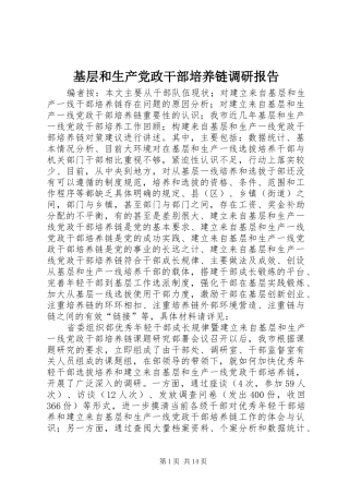 2024年基层和生产党政干部培养链调研报告