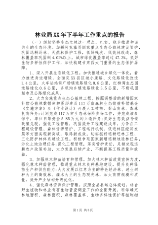 2024年林业局下半年工作重点的报告