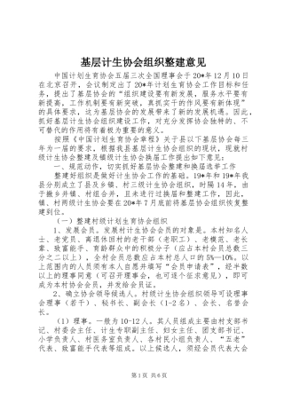 2024年基层计生协会组织整建意见