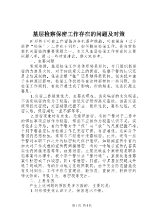 2024年基层检察保密工作存在的问题及对策