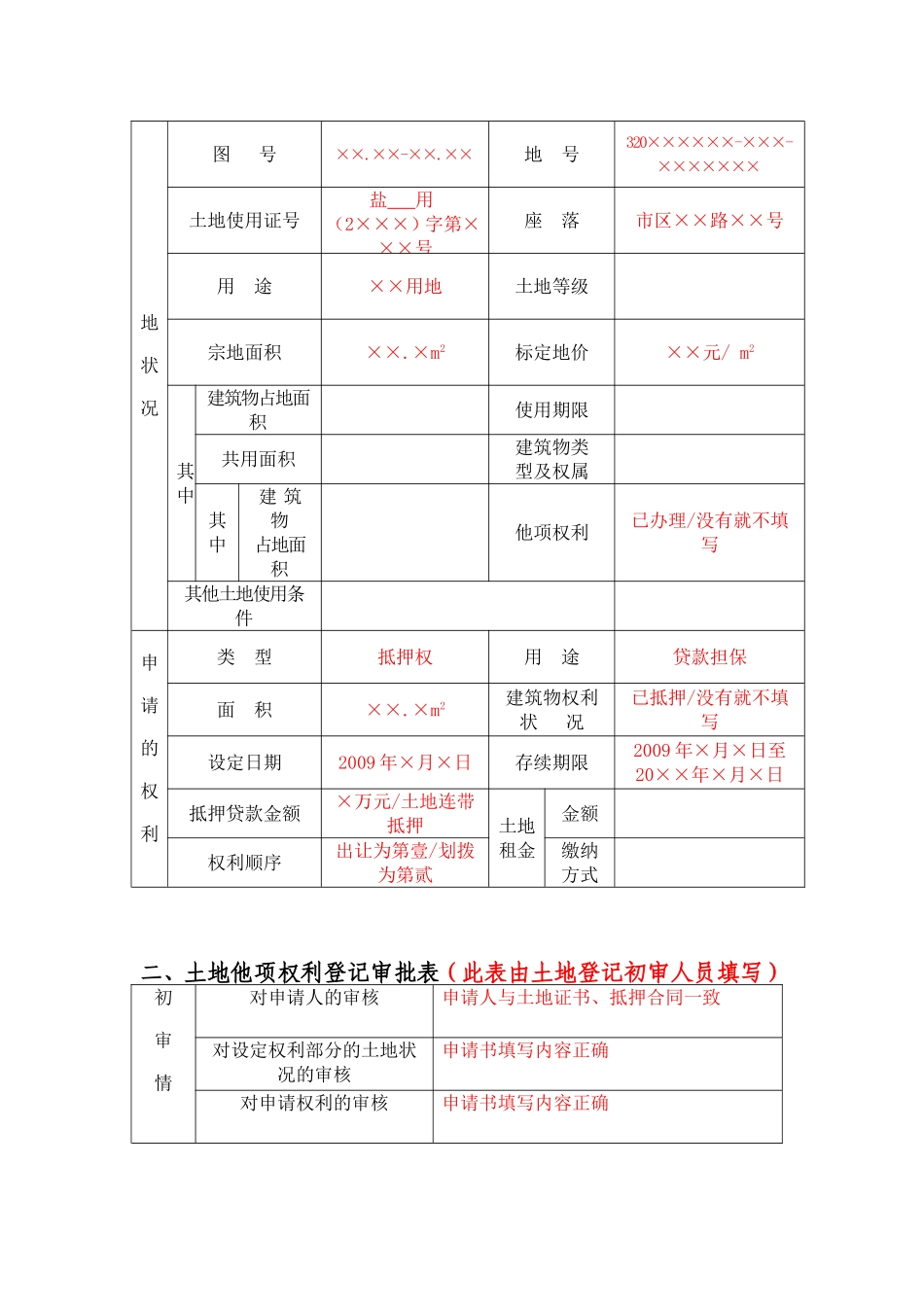 土地他项权利登记-申请书-审批表_第2页
