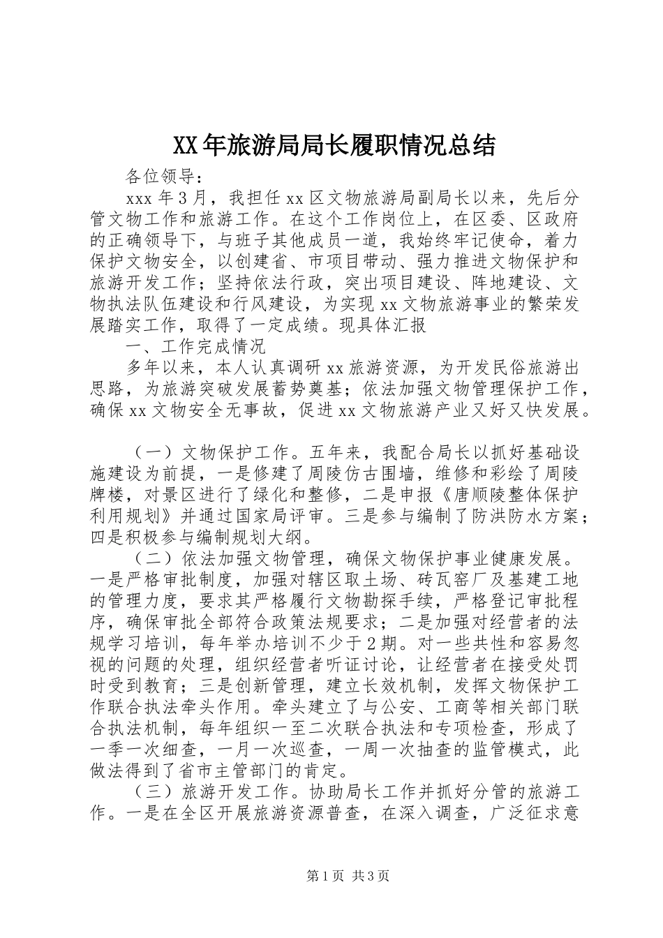 2024年旅游局局长履职情况总结_第1页
