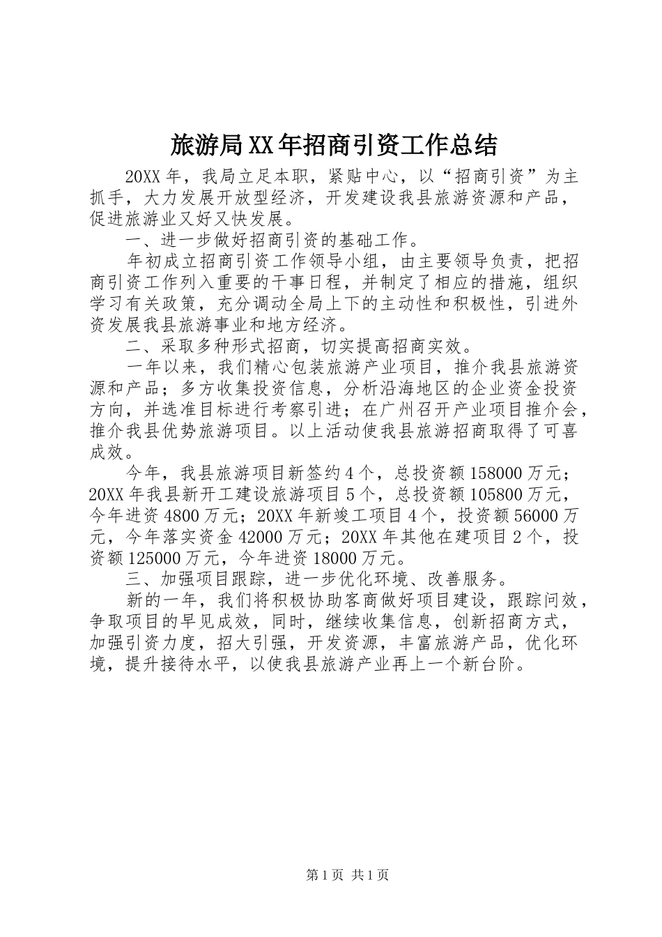 2024年旅游局招商引资工作总结_第1页