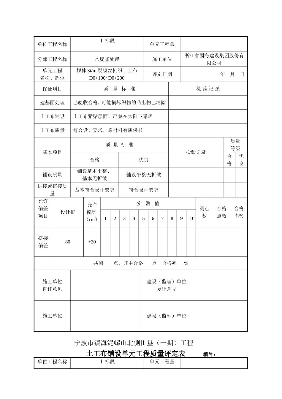 土工布铺设单元工程质量评定表_第2页