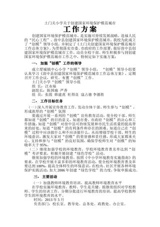 土门关小学关于创建国家环境保护模范城市工作方案2013.5.21