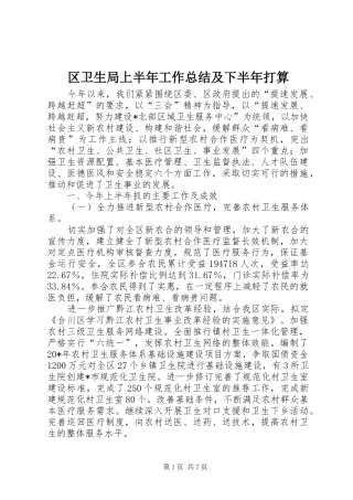 2024年区卫生局上半年工作总结及下半年打算