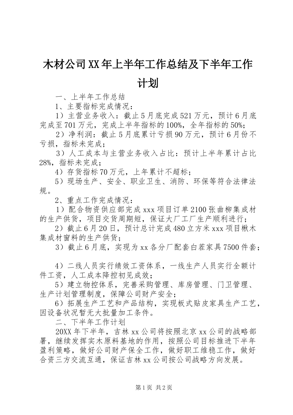 2024年木材公司上半年工作总结及下半年工作计划_第1页