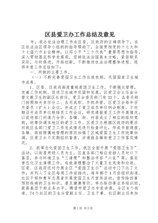 2024年区县爱卫办工作总结及意见