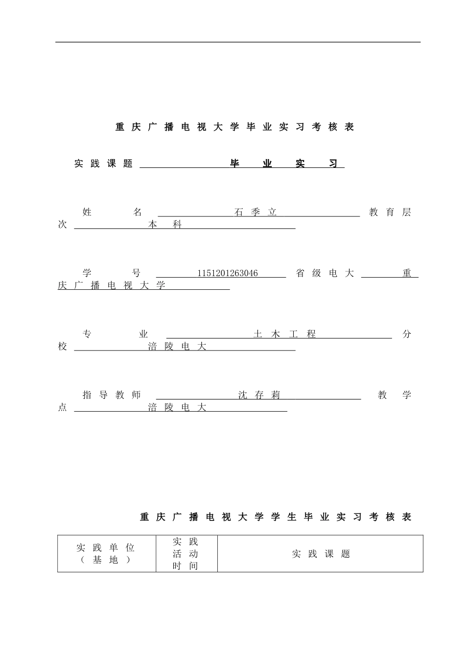 土木工程专业毕业实习报告_第1页
