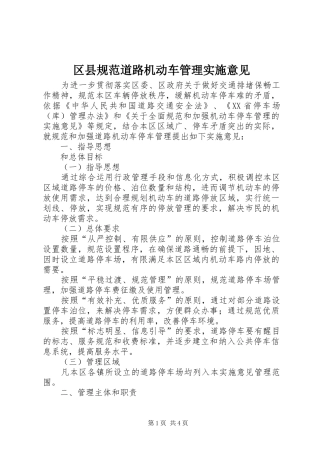 2024年区县规范道路机动车管理实施意见