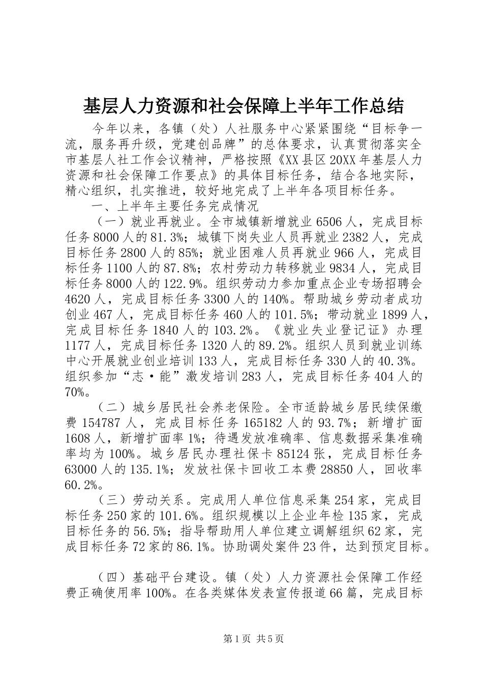 2024年基层人力资源和社会保障上半年工作总结_第1页