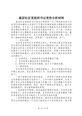 2024年基层社区党组织书记党性分析材料