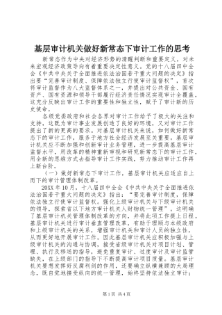 2024年基层审计机关做好新常态下审计工作的思考