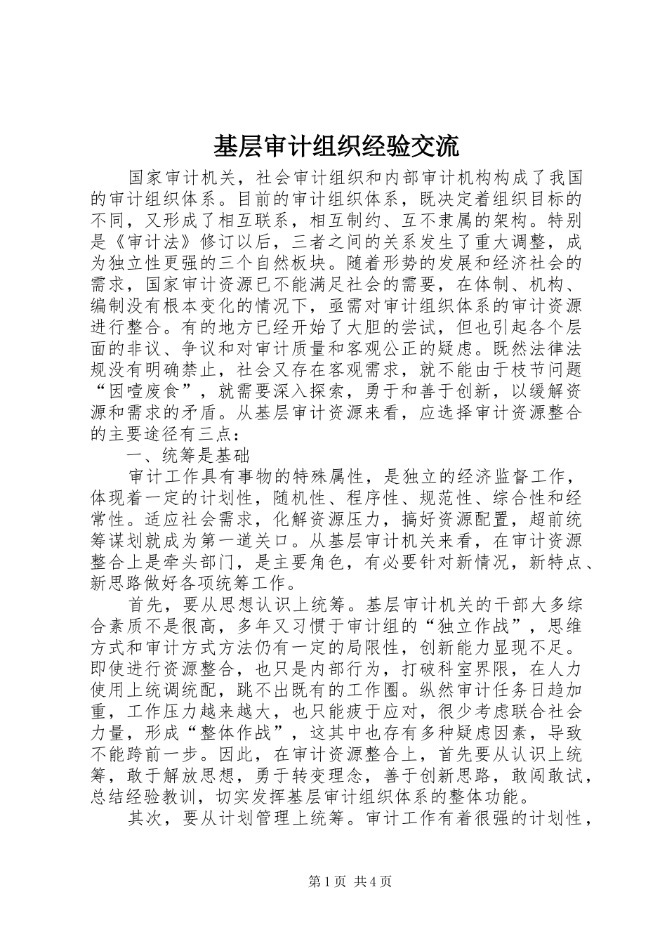 2024年基层审计组织经验交流_第1页